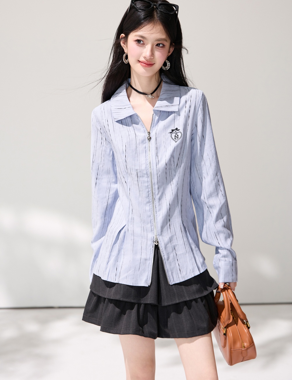 Spring loose shirt long sleeve zip cardigan for women
