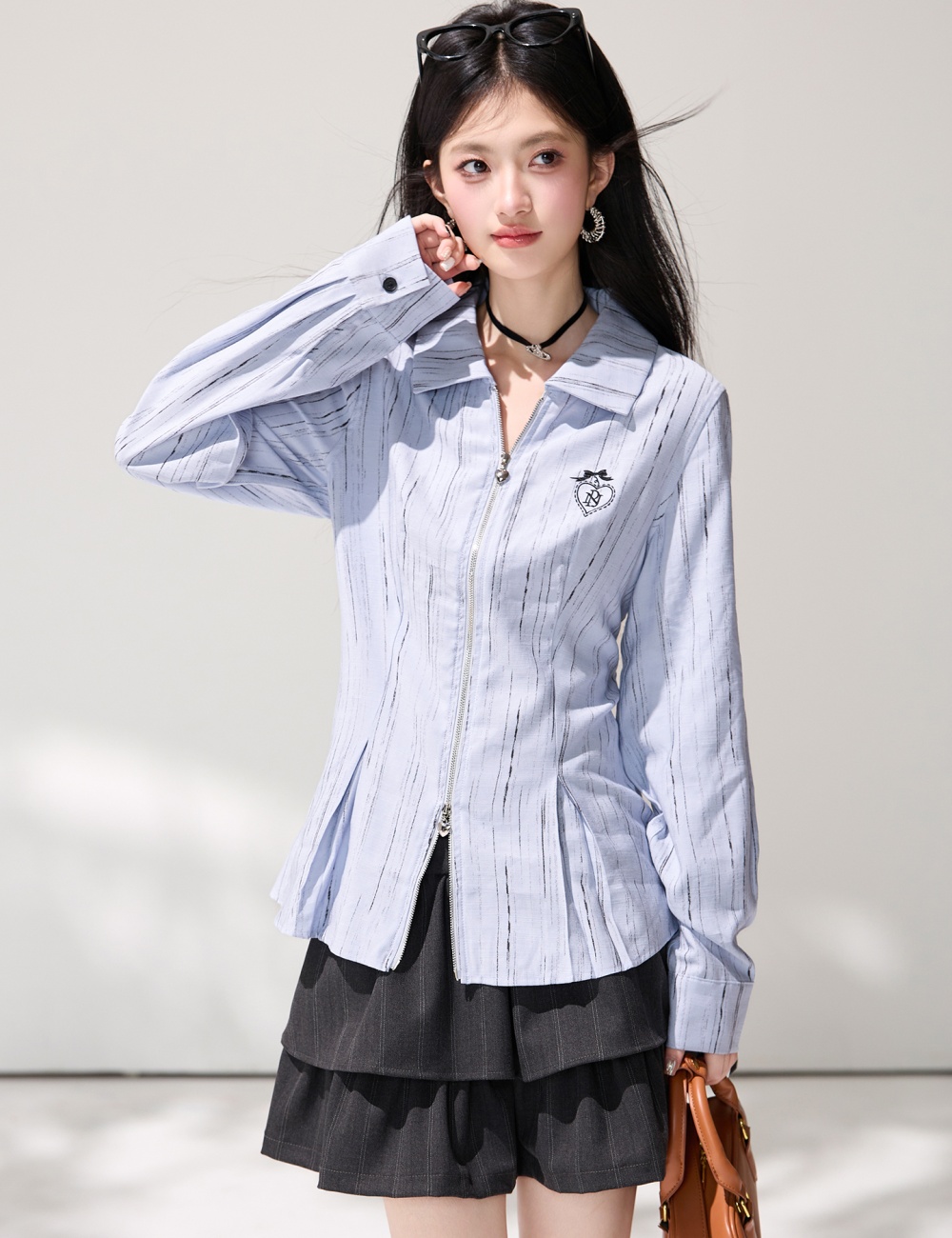 Spring loose shirt long sleeve zip cardigan for women
