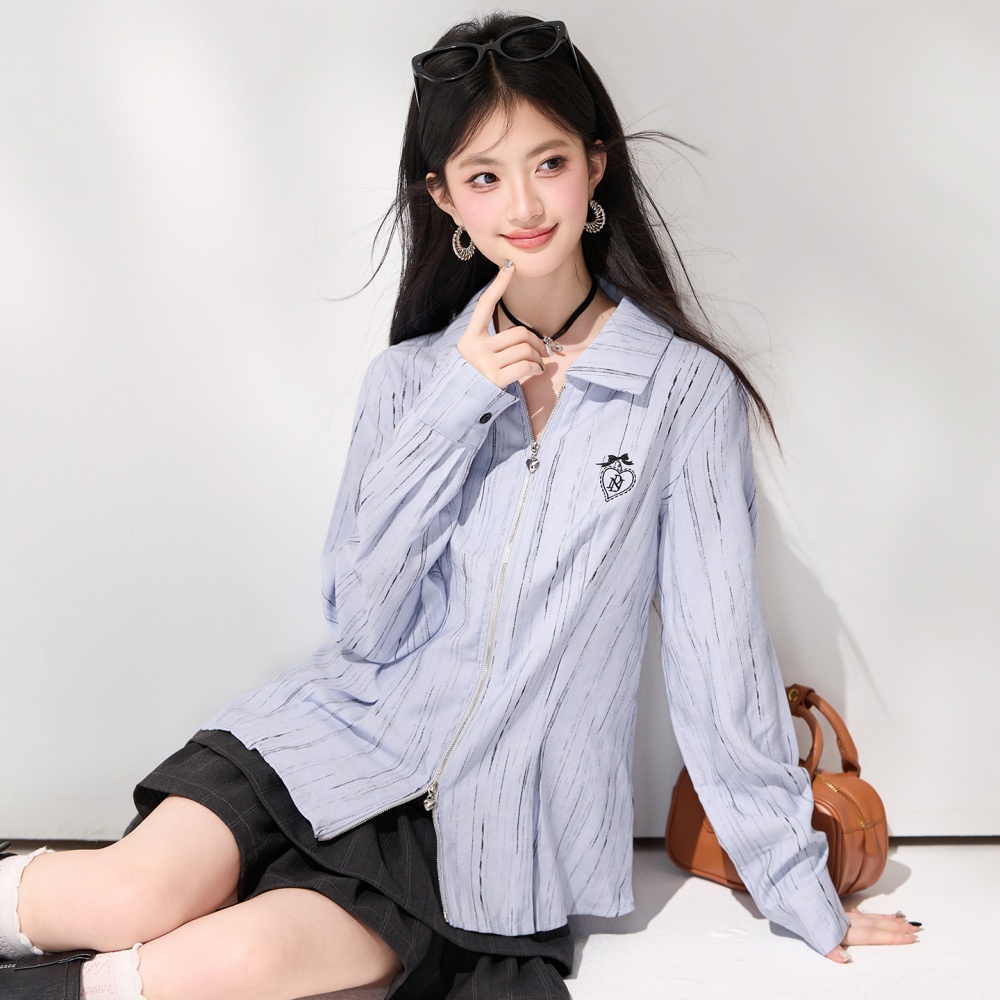 Spring loose shirt long sleeve zip cardigan for women