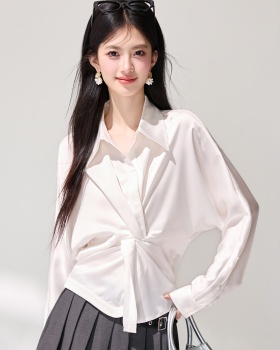 Lazy commuting satin shirt V-neck France style tops