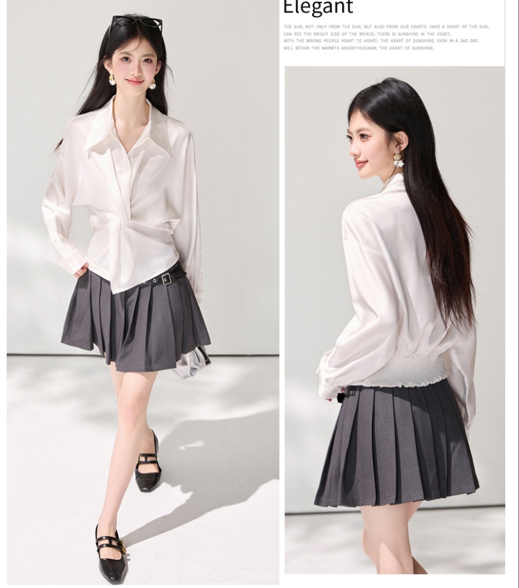 Lazy commuting satin shirt V-neck France style tops