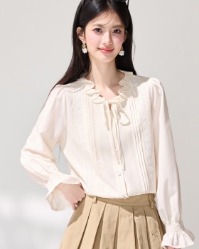 France style unique commuting tops all-match spring shirt