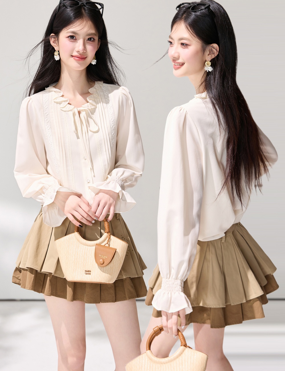 France style unique commuting tops all-match spring shirt