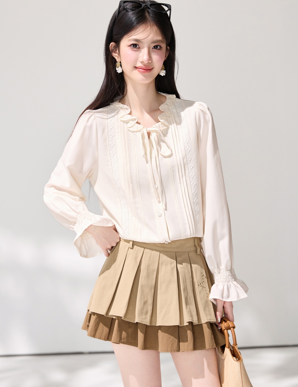 France style unique commuting tops all-match spring shirt