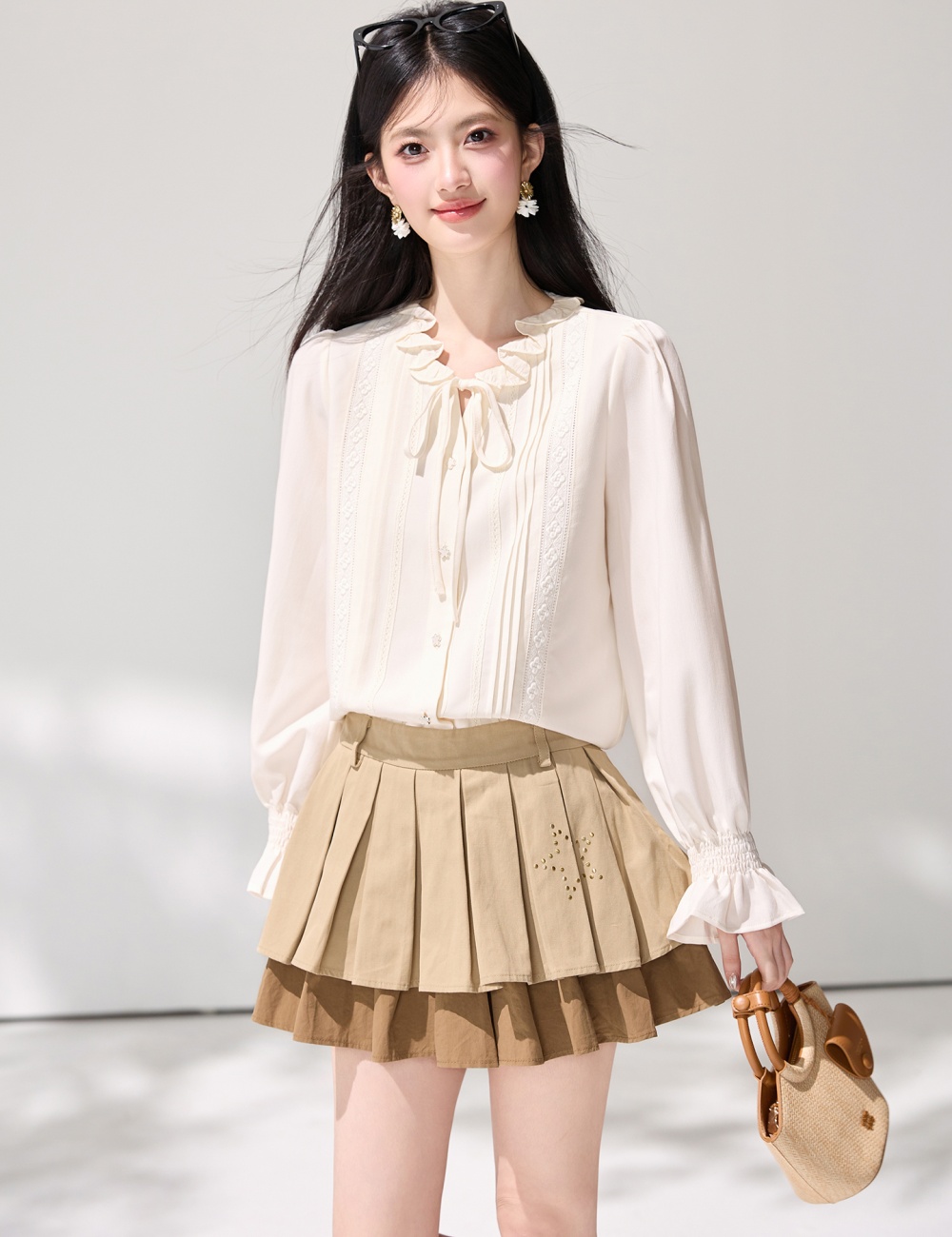 France style unique commuting tops all-match spring shirt