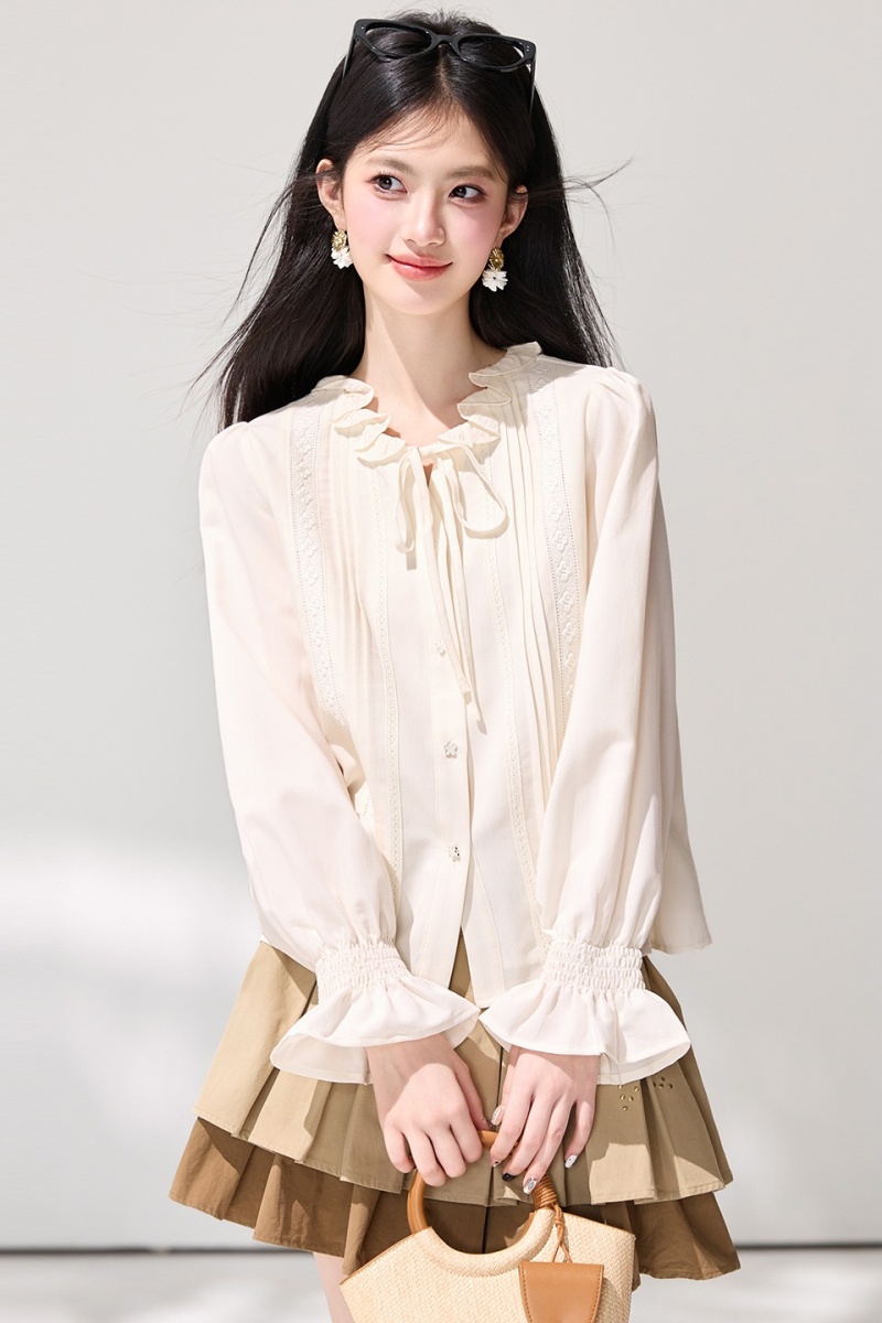 France style unique commuting tops all-match spring shirt