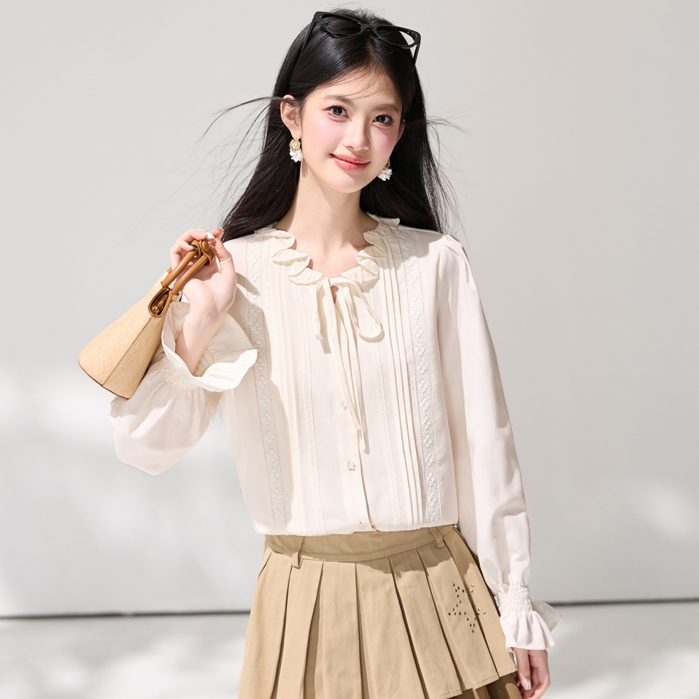 France style unique commuting tops all-match spring shirt