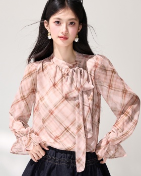 Lotus leaf edges slim tops plaid spring shirt