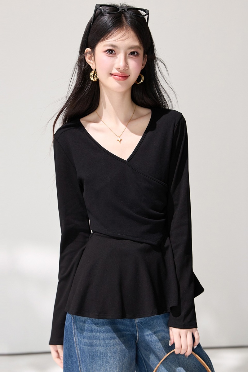 Slim pinched waist tops spring T-shirt for women