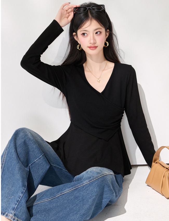 Slim pinched waist tops spring T-shirt for women