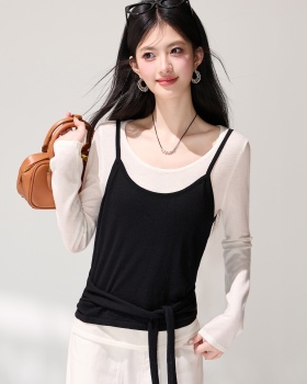 Lazy temperament T-shirt long sleeve spring tops 2pcs set