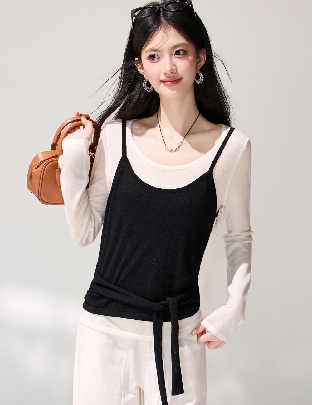 Lazy temperament T-shirt long sleeve spring tops 2pcs set