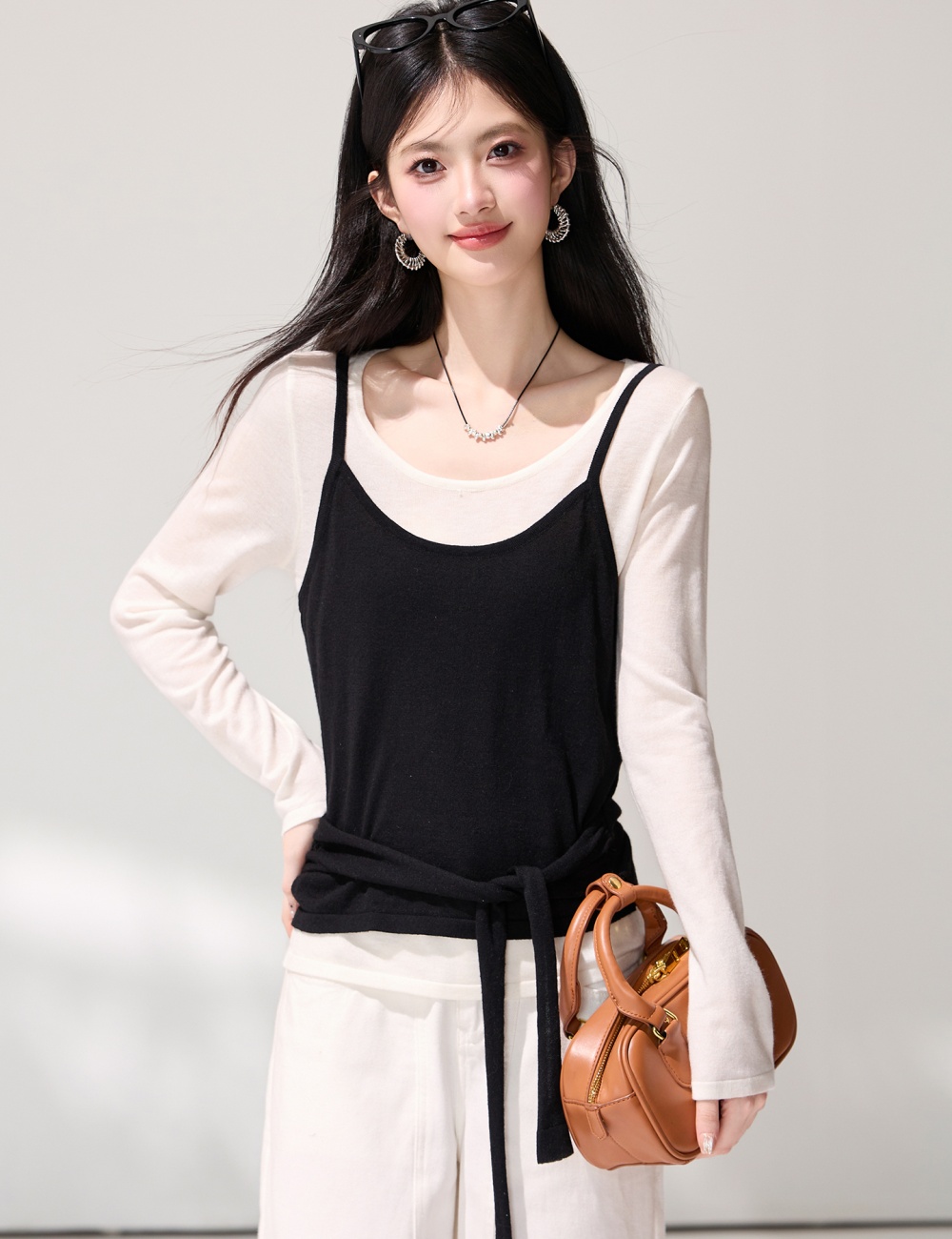 Lazy temperament T-shirt long sleeve spring tops 2pcs set