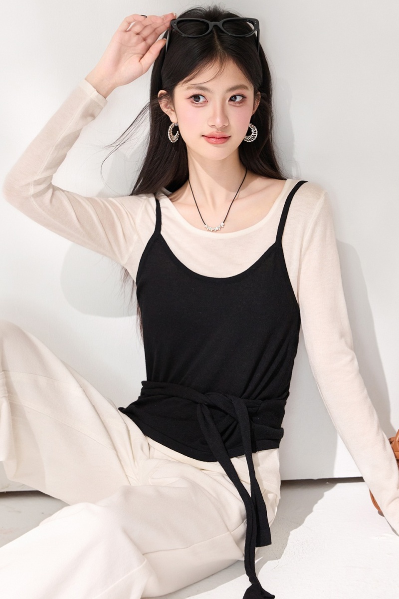 Lazy temperament T-shirt long sleeve spring tops 2pcs set