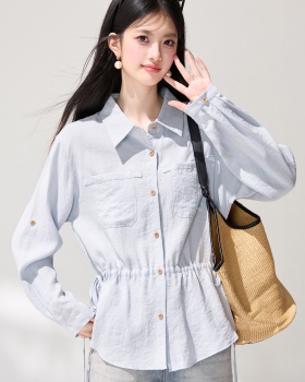 Long sleeve spring shirt temperament pinched waist tops