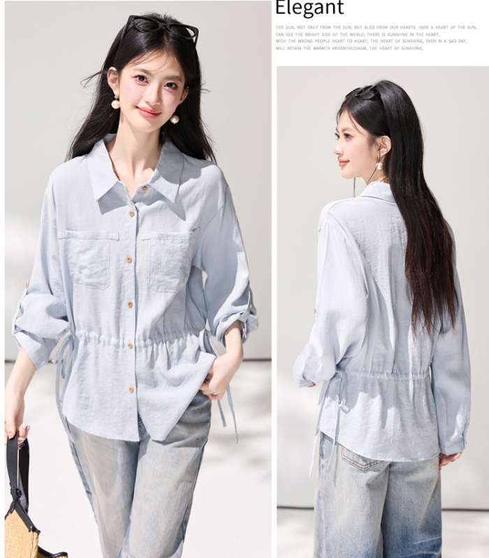 Long sleeve spring shirt temperament pinched waist tops