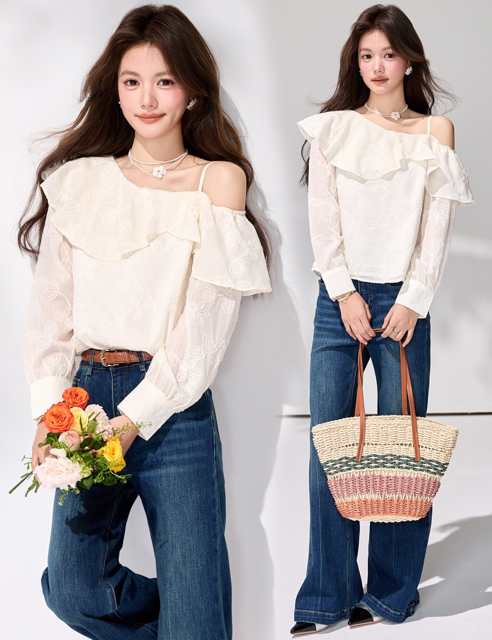 Temperament lotus leaf edges shirt spring chiffon tops