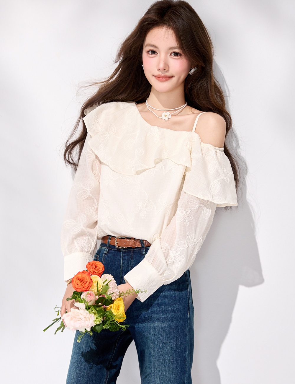 Temperament lotus leaf edges shirt spring chiffon tops