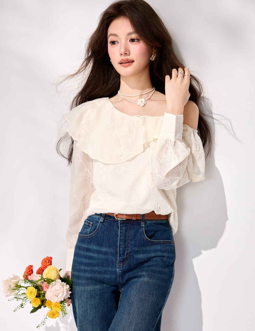 Temperament lotus leaf edges shirt spring chiffon tops