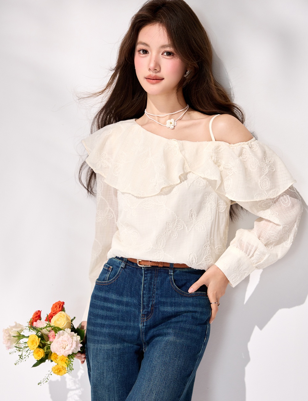 Temperament lotus leaf edges shirt spring chiffon tops