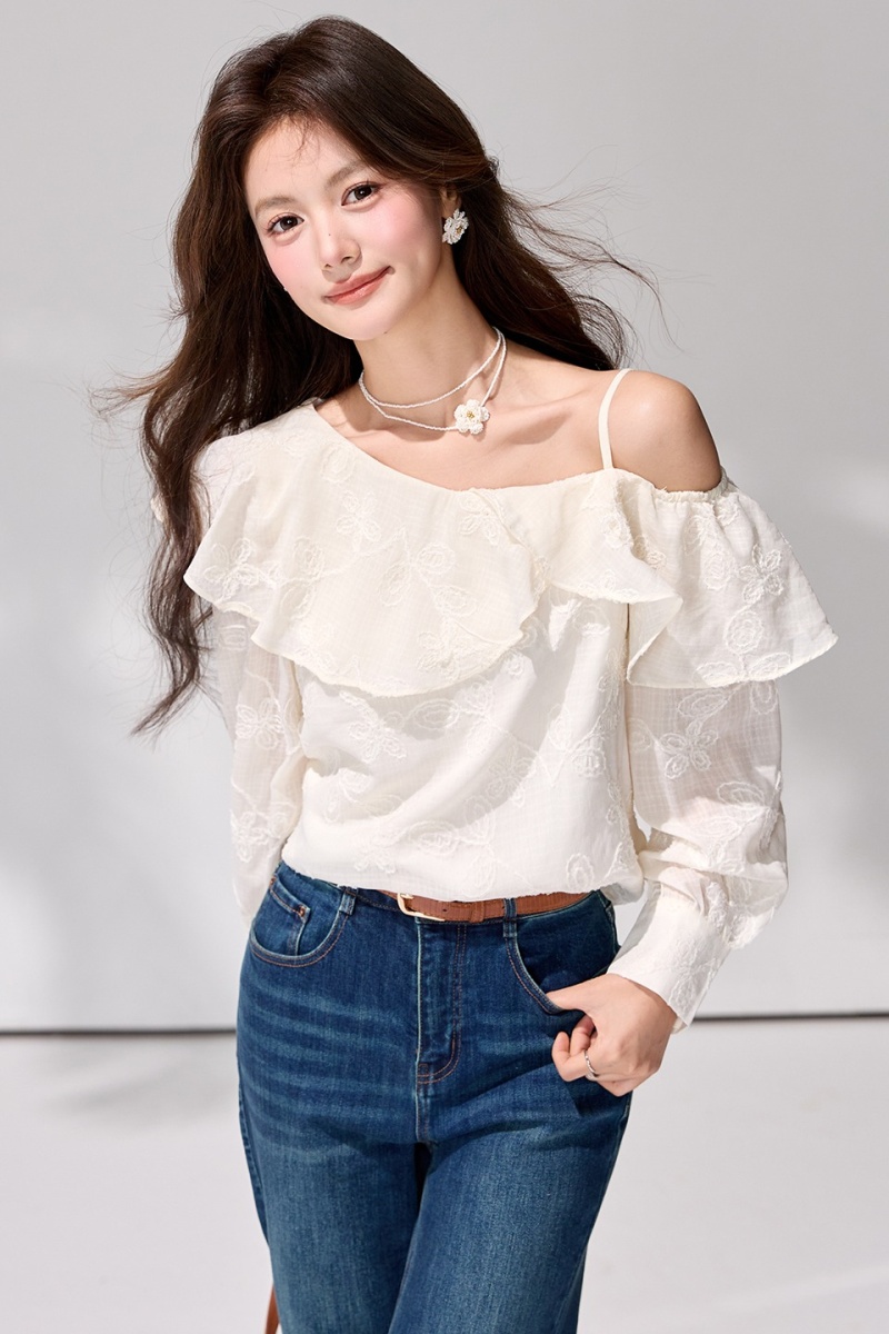 Temperament lotus leaf edges shirt spring chiffon tops