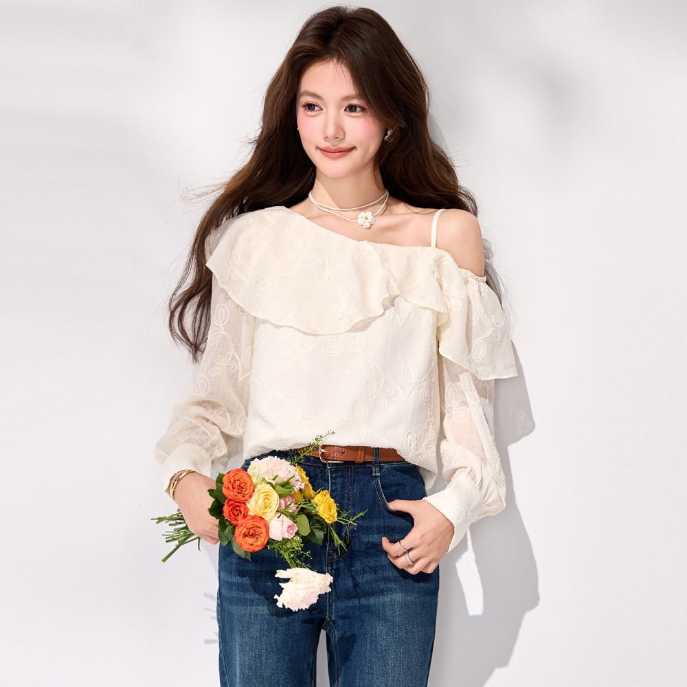Temperament lotus leaf edges shirt spring chiffon tops
