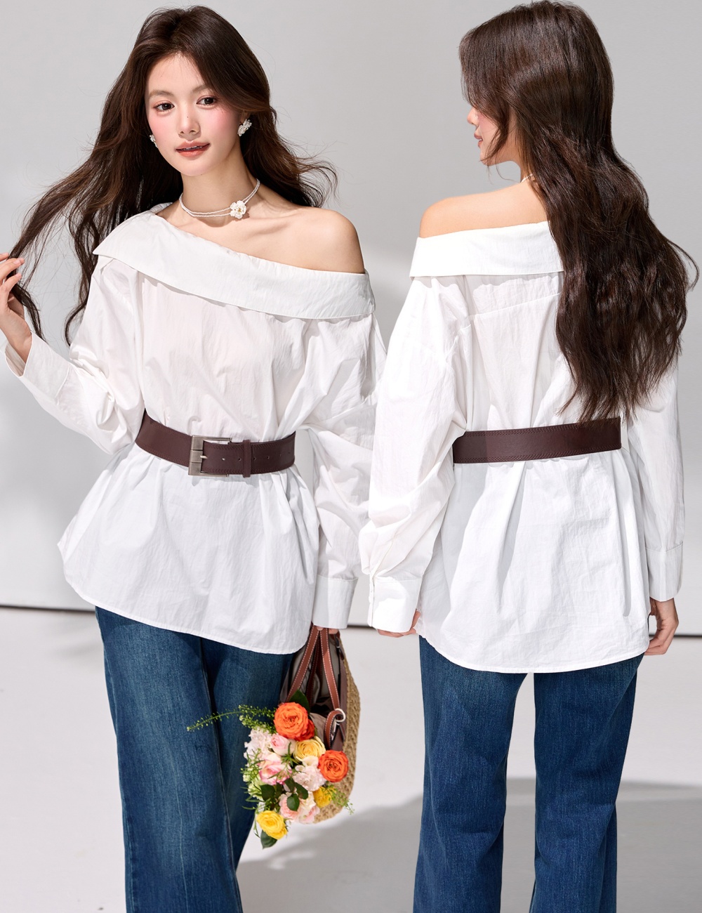 Pinched waist tops temperament shirt for women