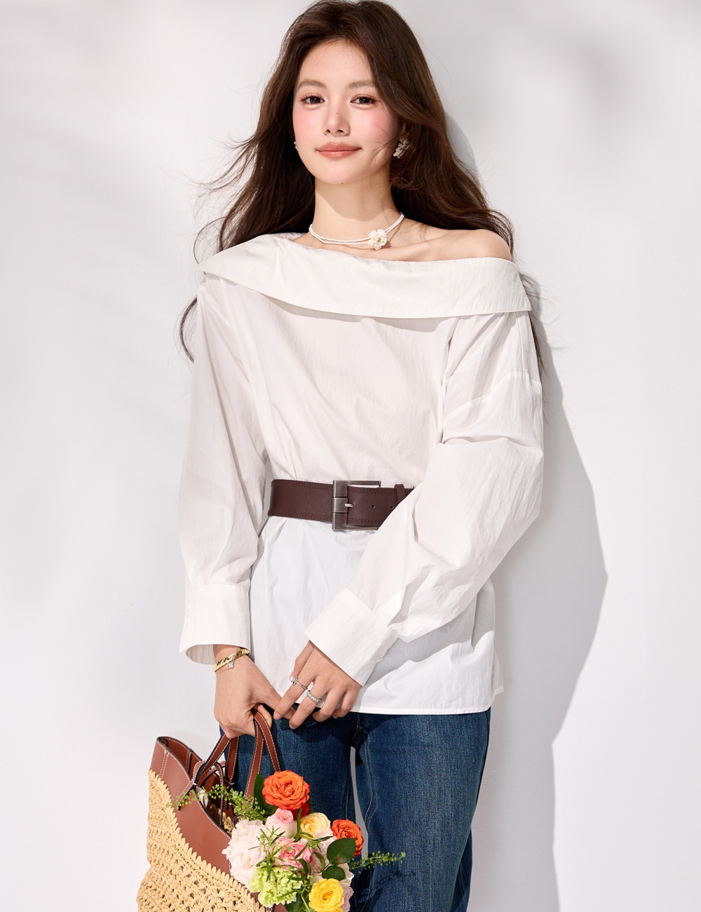 Pinched waist tops temperament shirt for women
