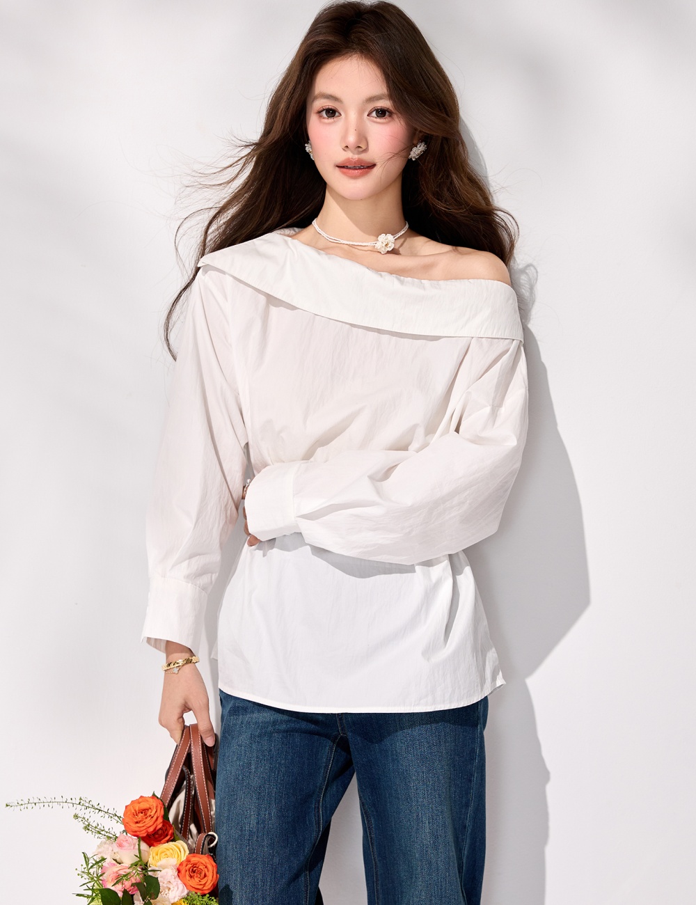 Pinched waist tops temperament shirt for women