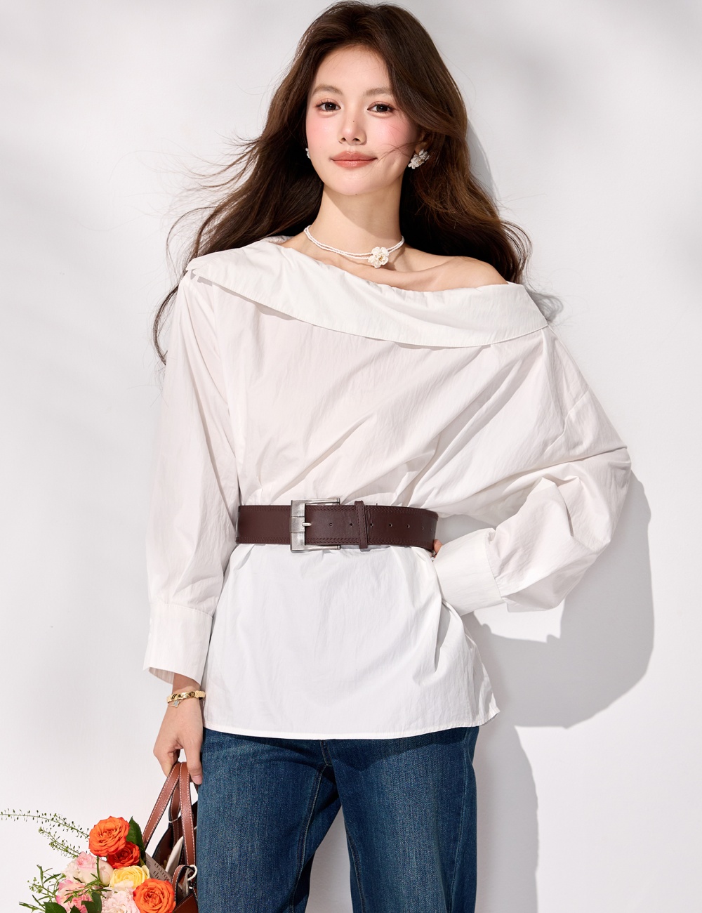 Pinched waist tops temperament shirt for women