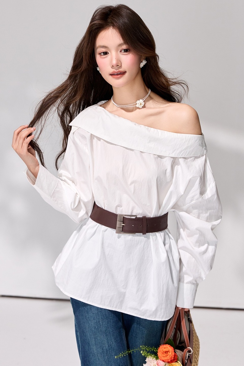 Pinched waist tops temperament shirt for women