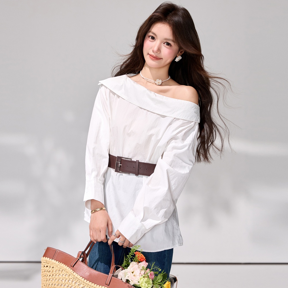 Pinched waist tops temperament shirt for women