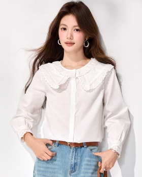 Spring temperament tops lotus leaf edges shirt for women