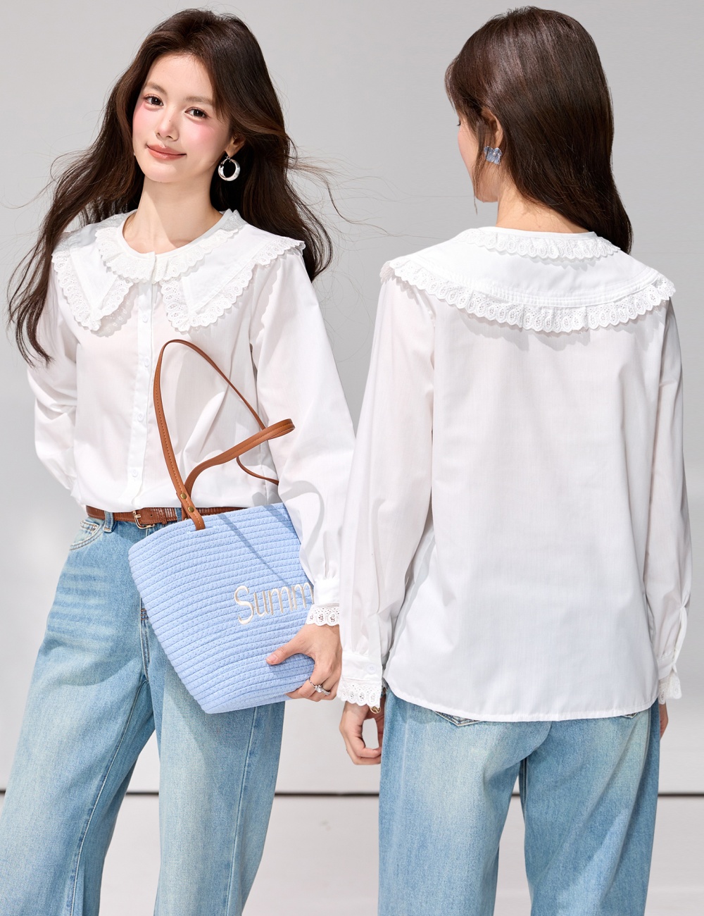 Spring temperament tops lotus leaf edges shirt for women