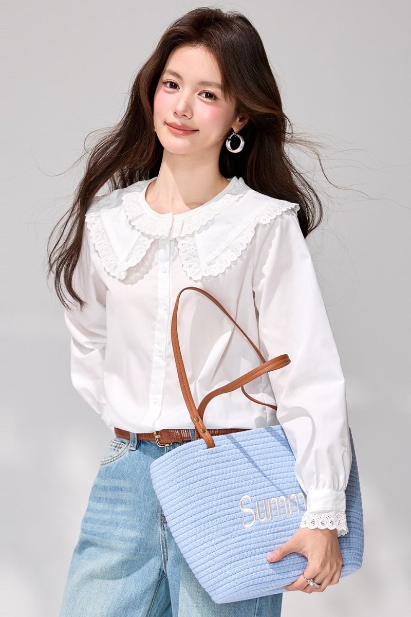 Spring temperament tops lotus leaf edges shirt for women