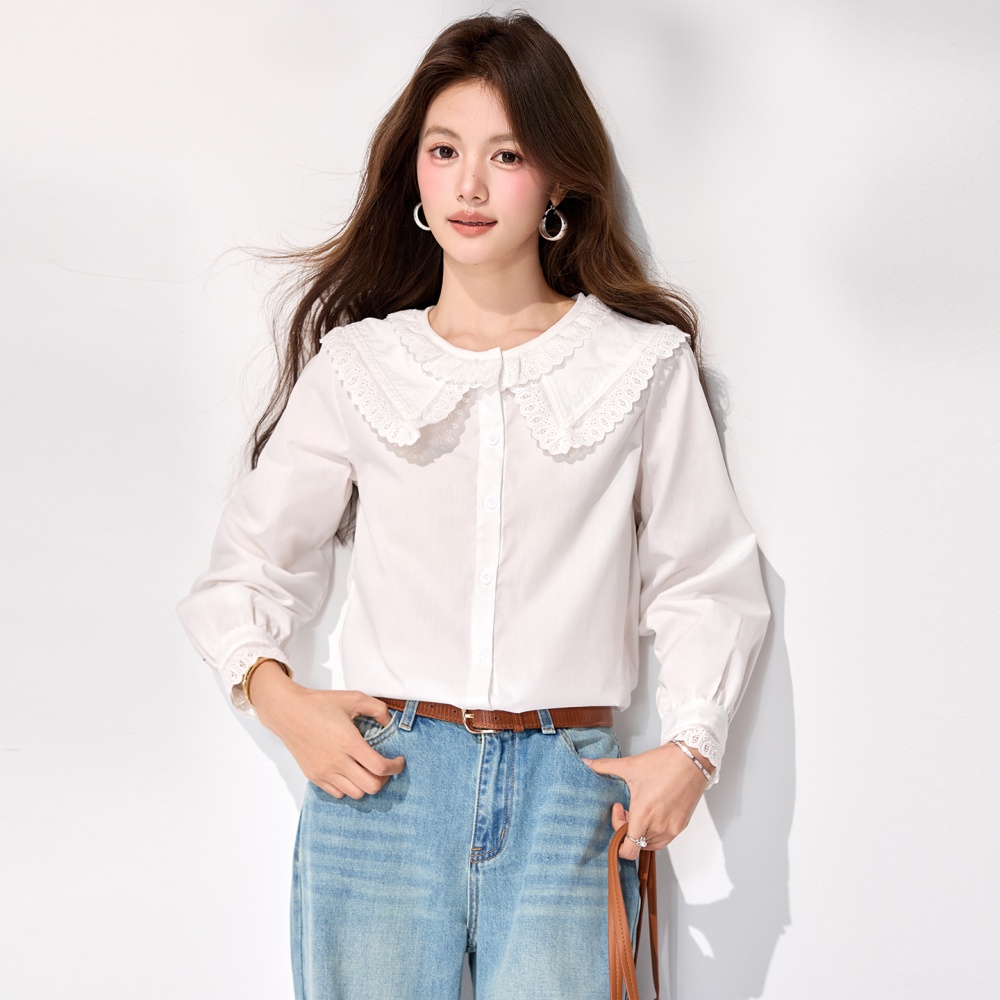 Spring temperament tops lotus leaf edges shirt for women