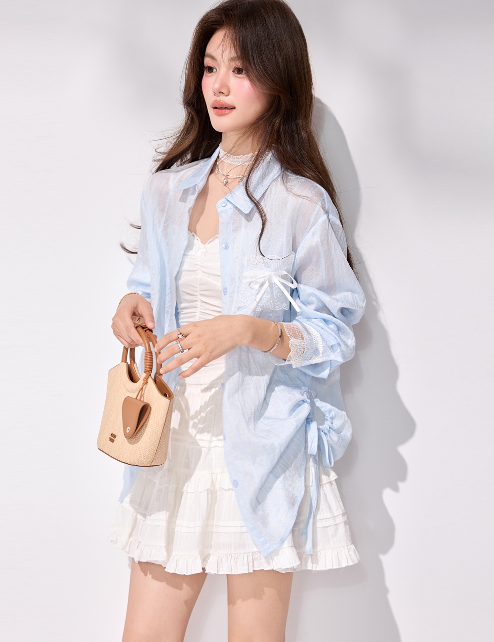 Long sleeve Casual spring loose coat slit lace splice shirt