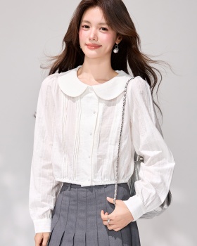Spring fold short shirt college style art commuting tops