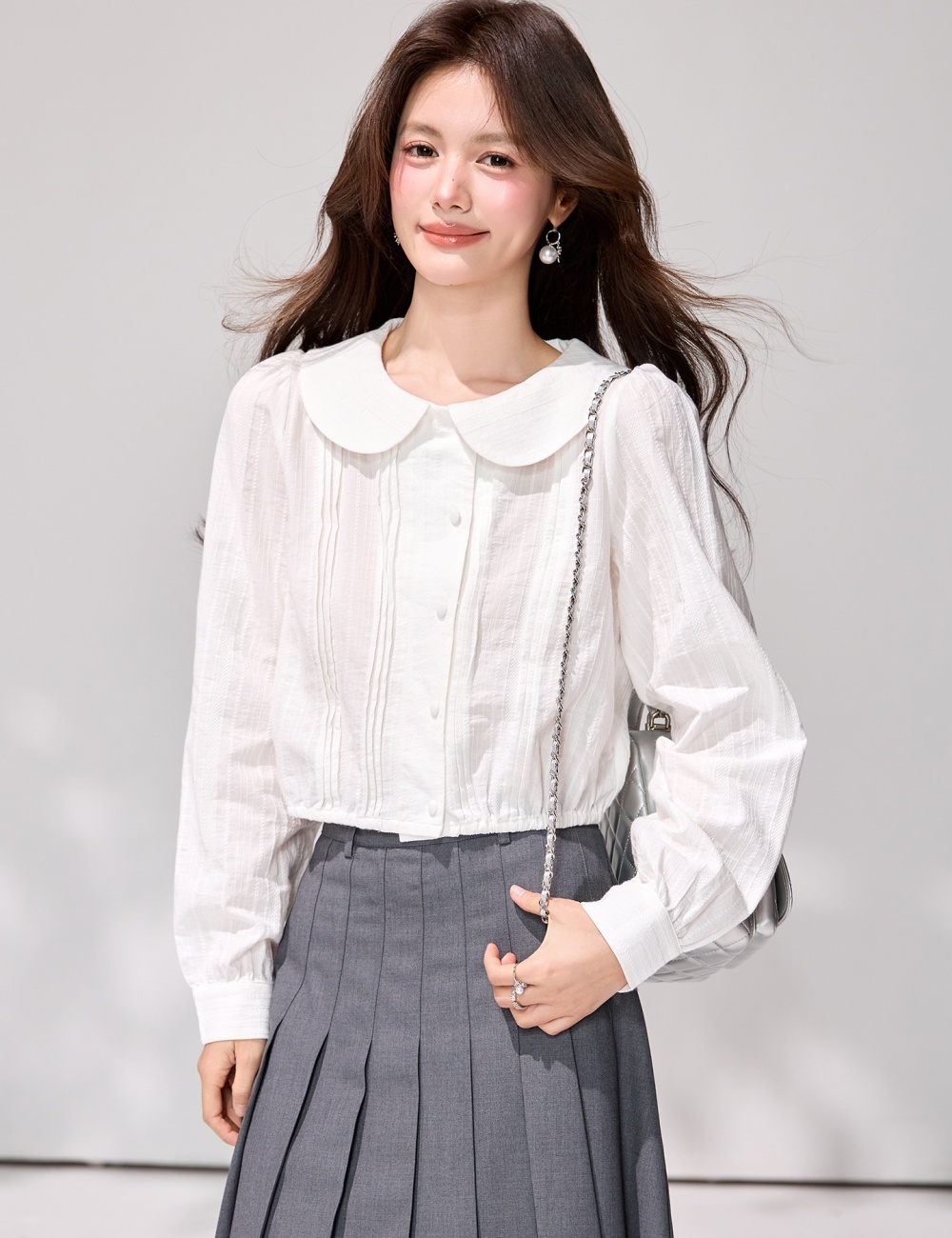 Spring fold short shirt college style art commuting tops