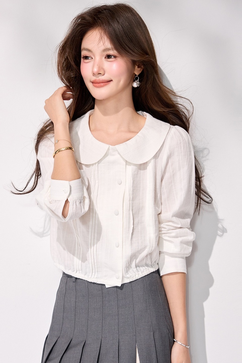 Spring fold short shirt college style art commuting tops