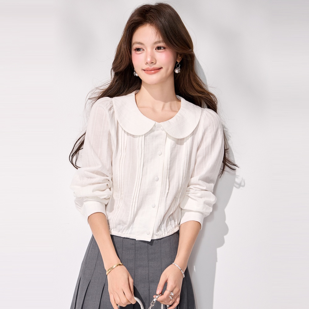 Spring fold short shirt college style art commuting tops