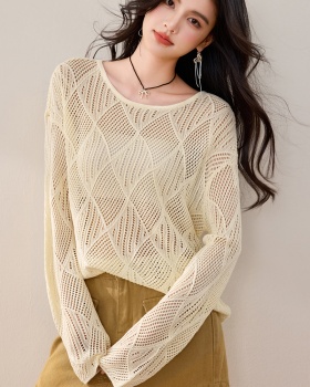 Horizontal collar temperament sweater yellow tops for women