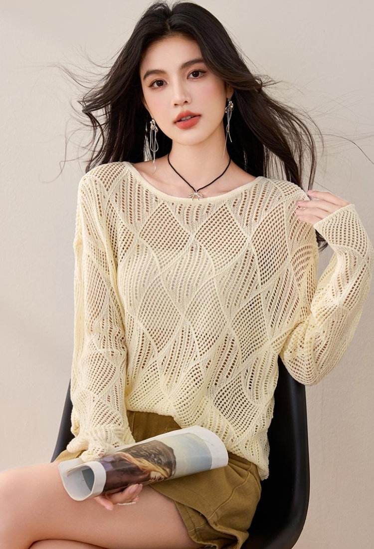 Horizontal collar temperament sweater yellow tops for women