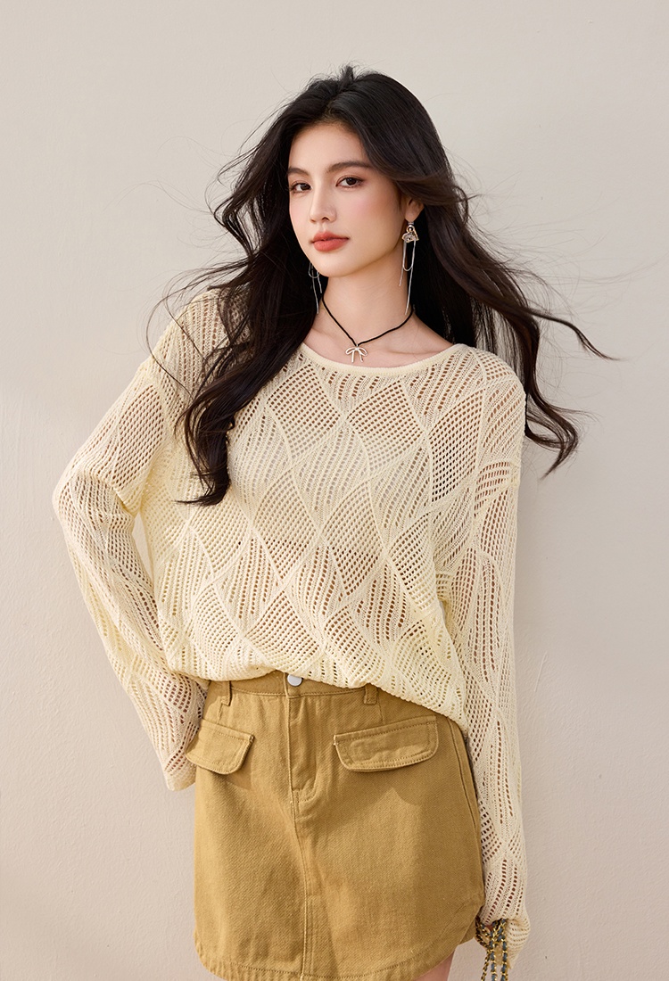 Horizontal collar temperament sweater yellow tops for women