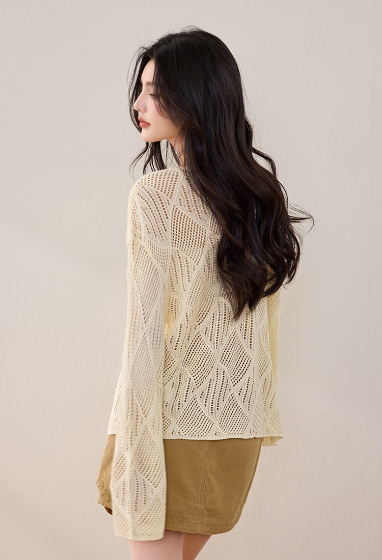 Horizontal collar temperament sweater yellow tops for women