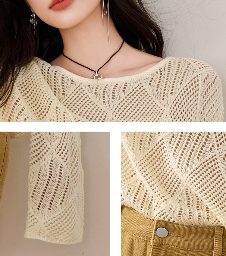 Horizontal collar temperament sweater yellow tops for women