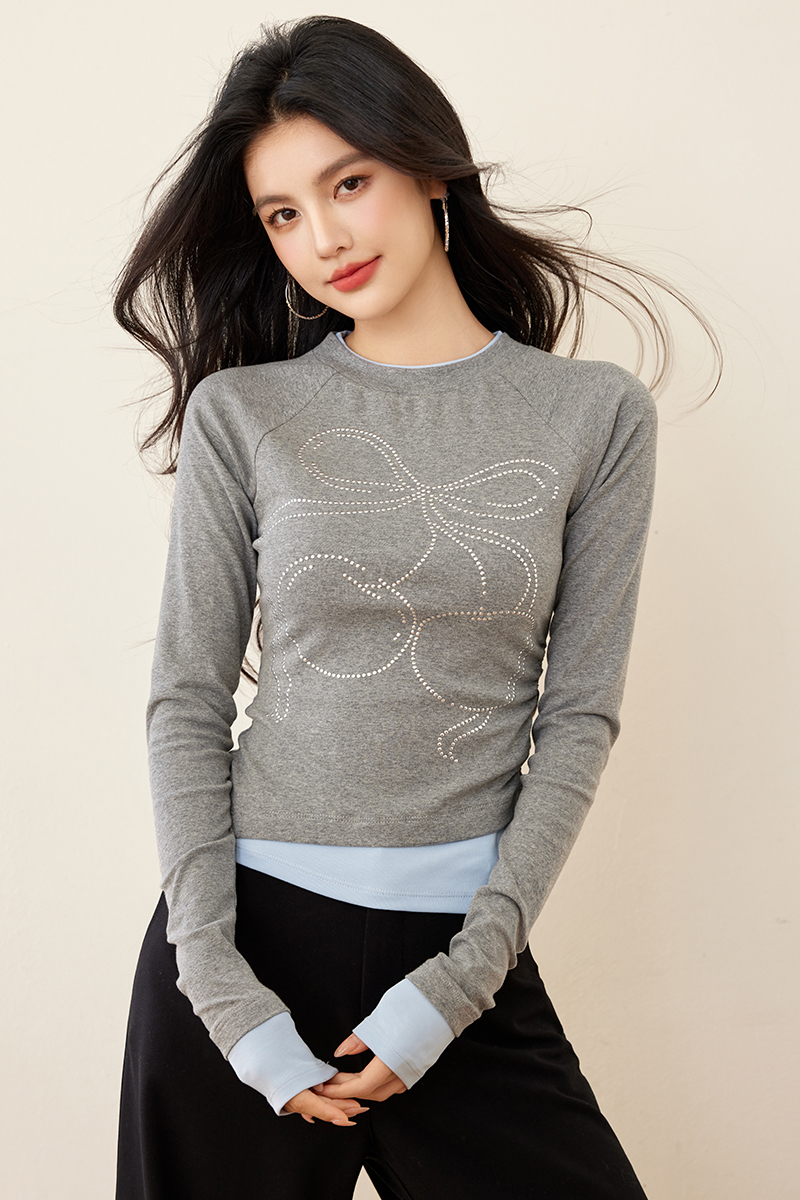 Pseudo-two slim tops niche spring and autumn T-shirt