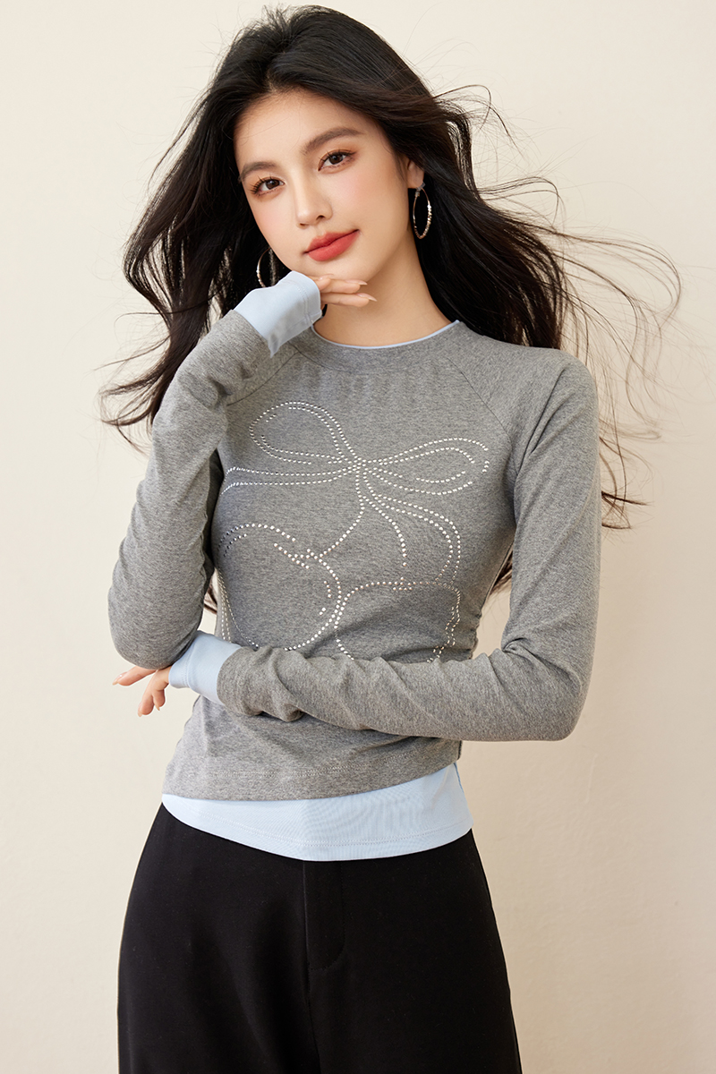 Pseudo-two slim tops niche spring and autumn T-shirt