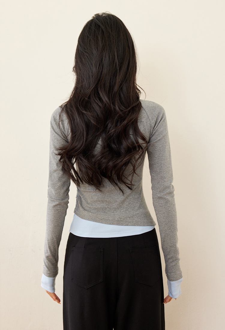 Pseudo-two slim tops niche spring and autumn T-shirt