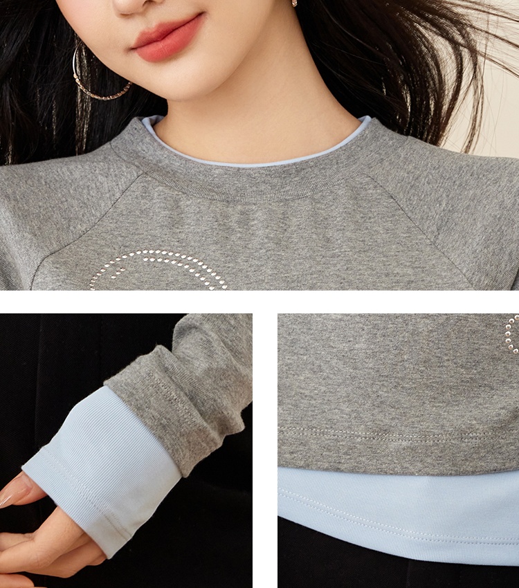 Pseudo-two slim tops niche spring and autumn T-shirt